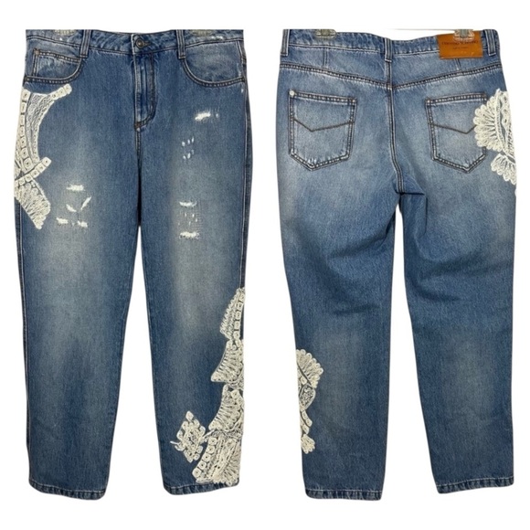 Women’s Ermanno Scervino Embroidered Boyfriend Jeans Embellished Preppy Italian - Picture 3 of 13